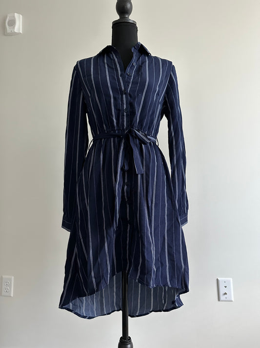 Navy Blue & White Striped Dress