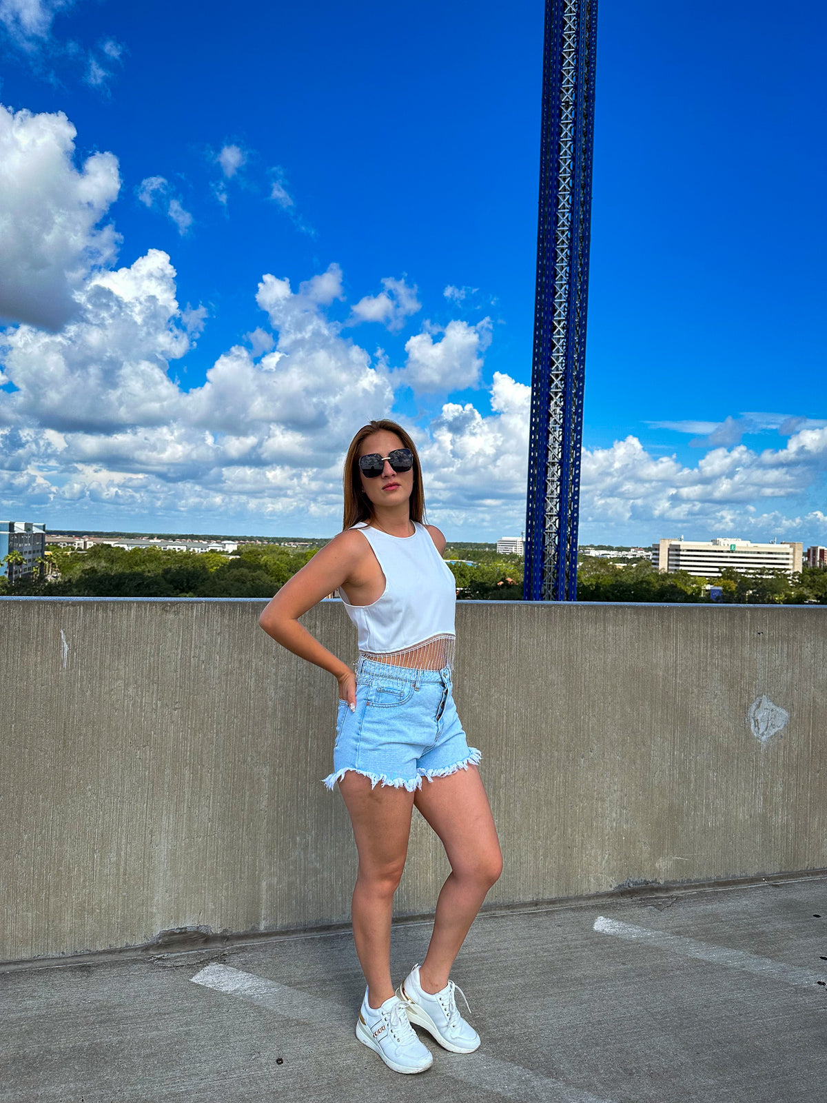 Lustrous White Rhinestone Top