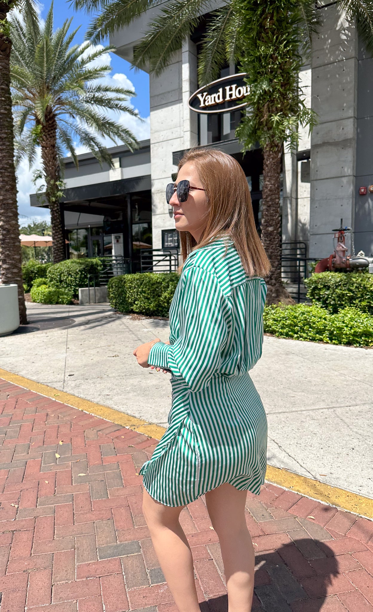 Green Stripe Satin Shirt Dress
