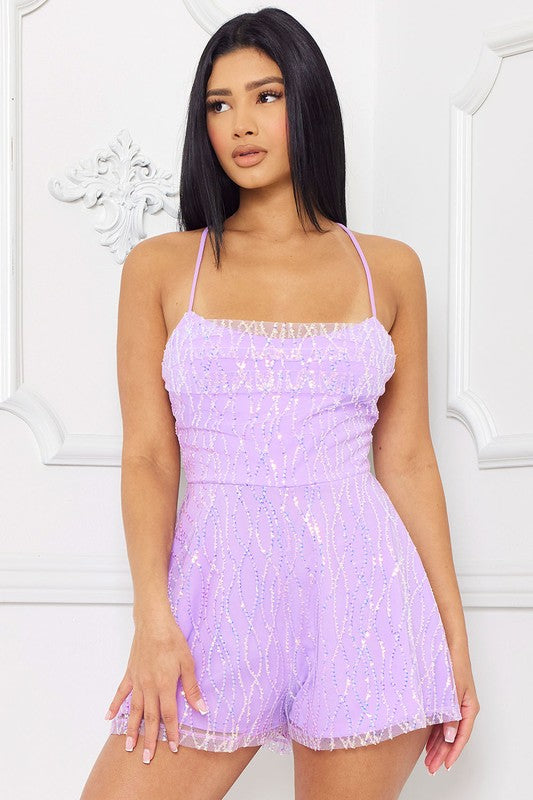 Purple Sequin Flare Romper