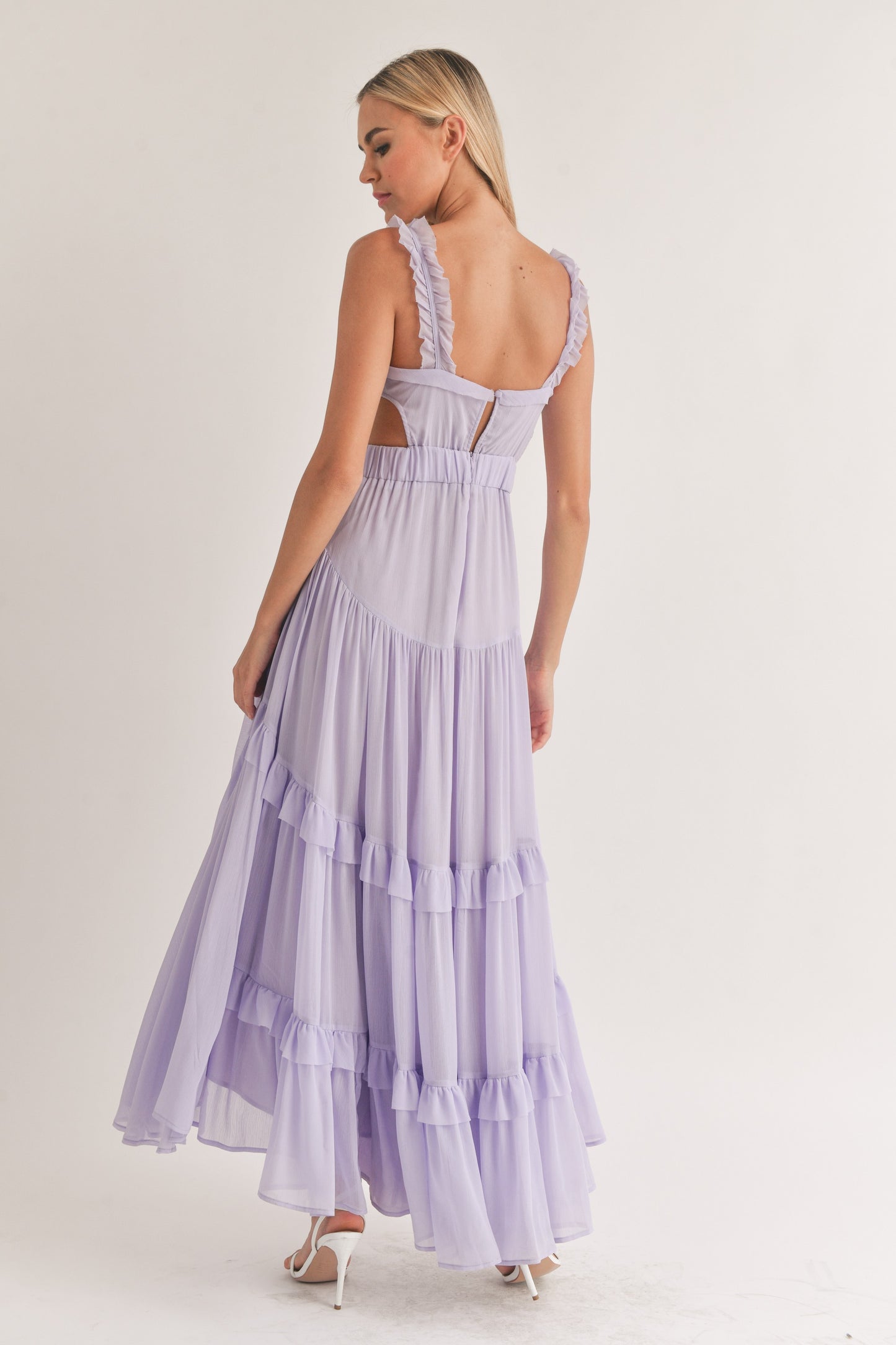 Lavender Chiffon Cutout Maxi Dress / blue crystal boutique / vestido color purpura / vestido largo / vestido de verano 