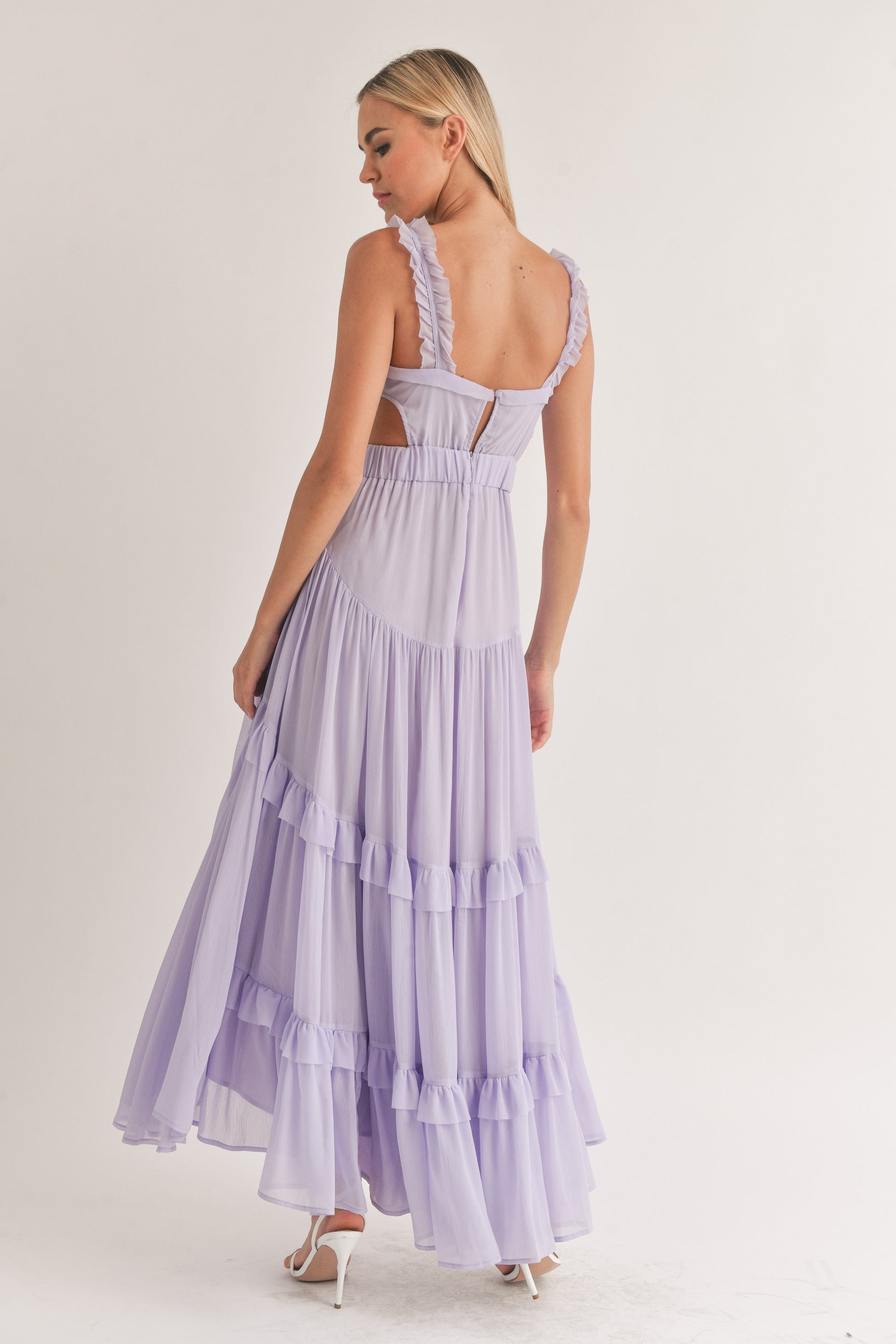Lavender Chiffon Cutout Maxi Dress / blue crystal boutique / vestido color purpura / vestido largo / vestido de verano 