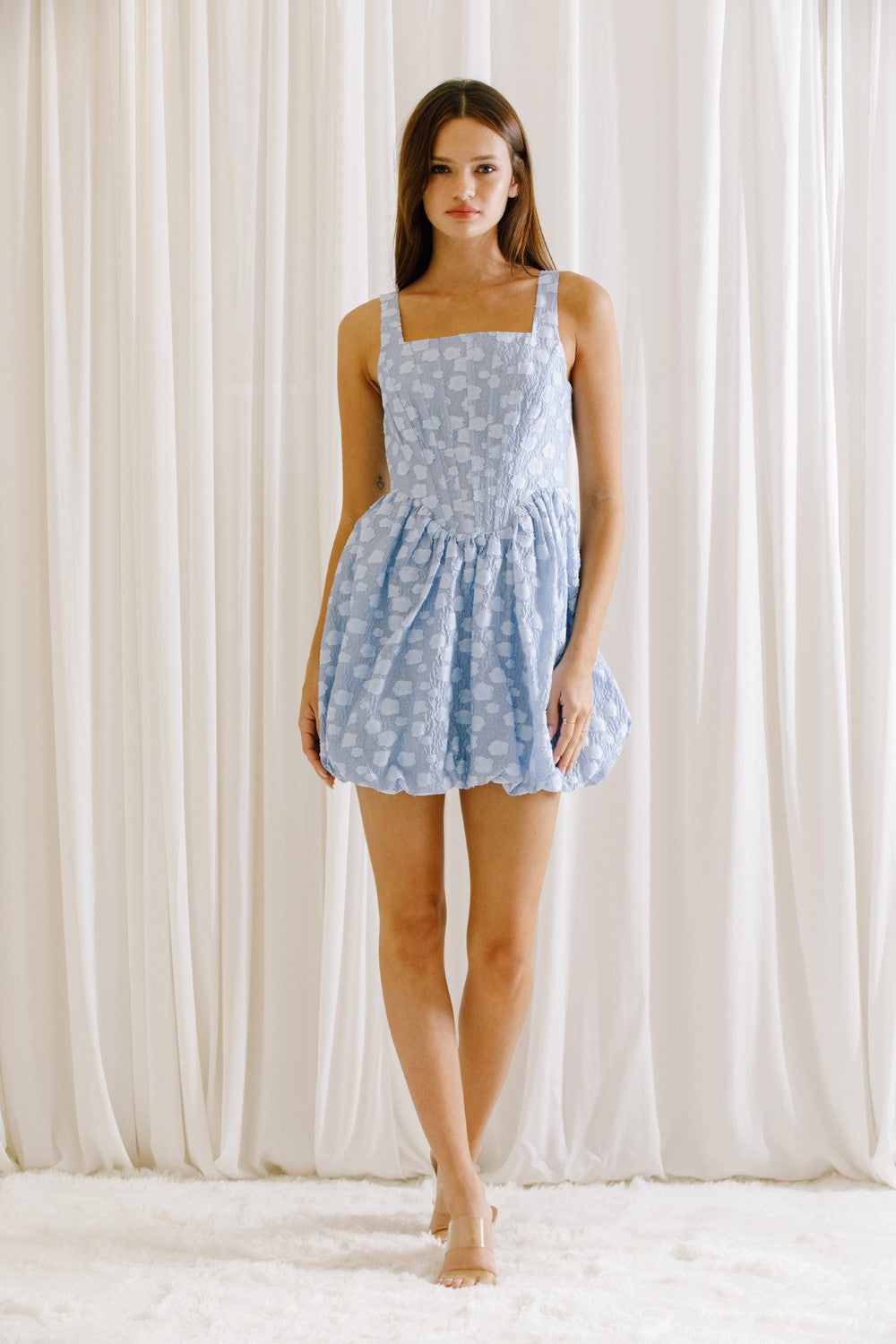 Sky Blue Flower Corset Mini Dress