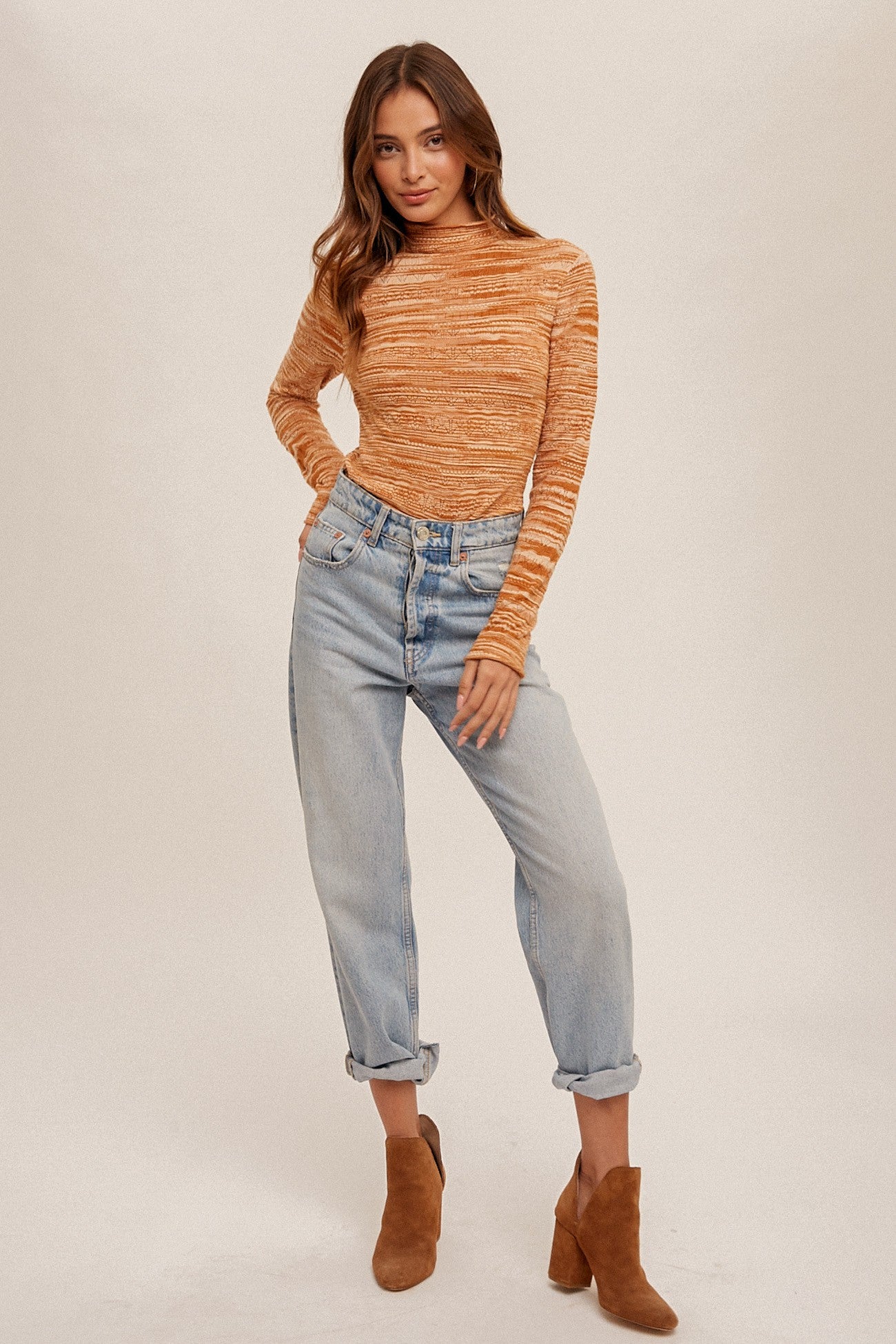 Caramel Mock Neck Sweater Top