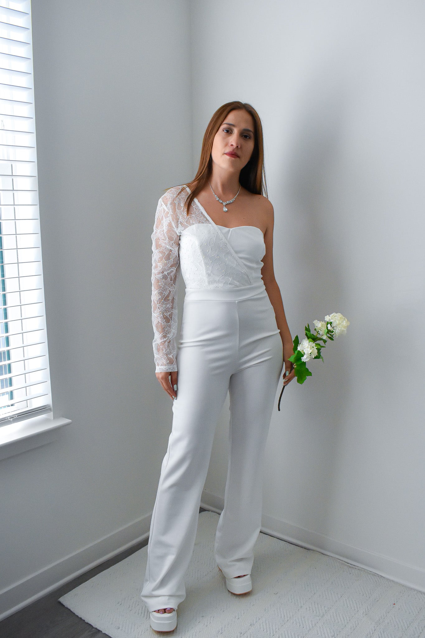 Unstoppable Lace Beaded Jumpsuit - White Lace Beaded Jumpsuit