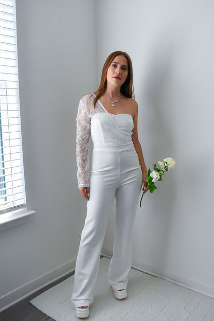 Unstoppable Lace Beaded Jumpsuit - White Lace Beaded Jumpsuit