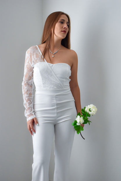 Unstoppable Lace Beaded Jumpsuit - White Lace Beaded Jumpsuit