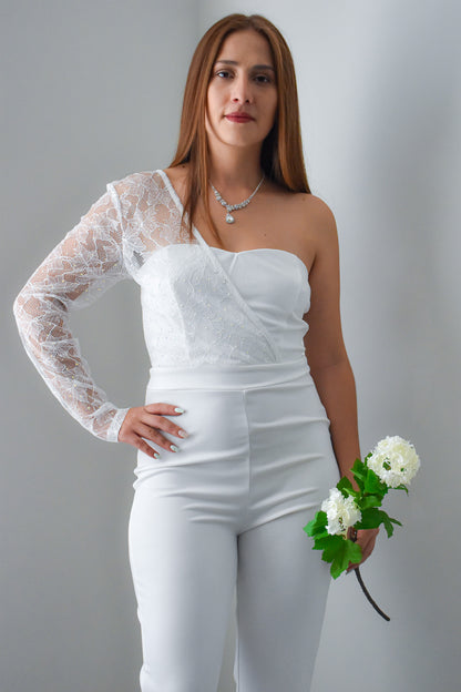 Unstoppable Lace Beaded Jumpsuit - White Lace Beaded Jumpsuit