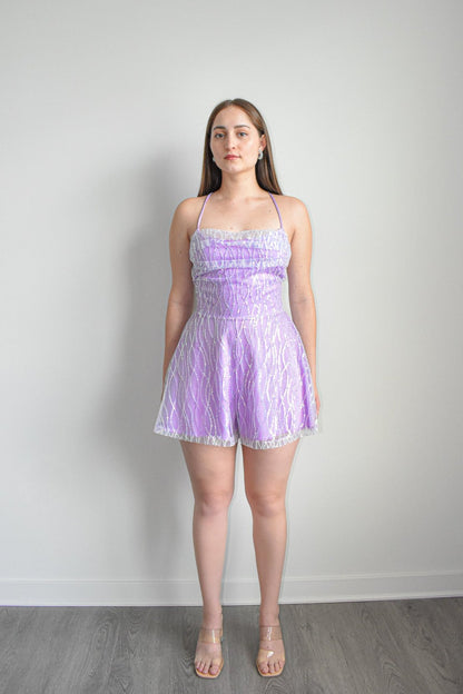 Purple Sequin Flare Romper