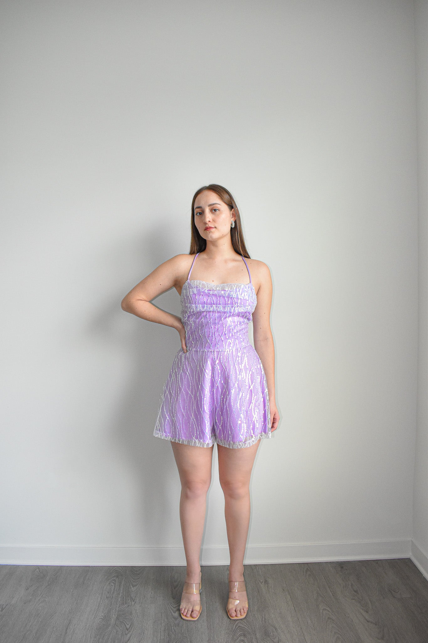 Purple Sequin Flare Romper