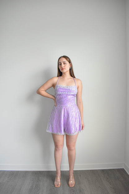 Purple Sequin Flare Romper