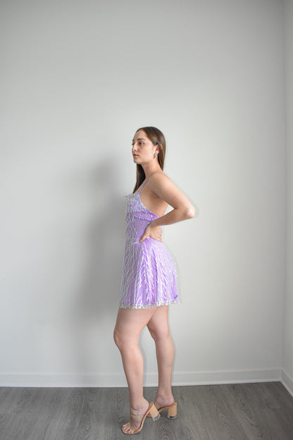 Purple Sequin Flare Romper