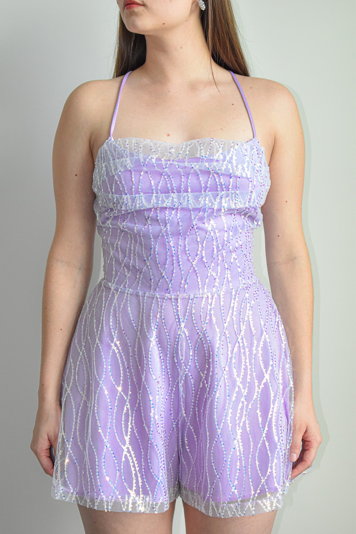 Purple Sequin Flare Romper