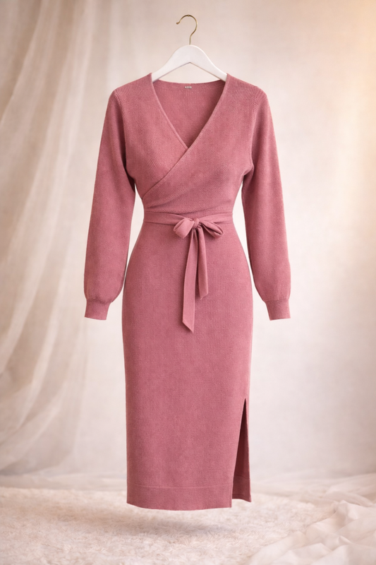 Sweetheart Wrap Knit Midi Dress