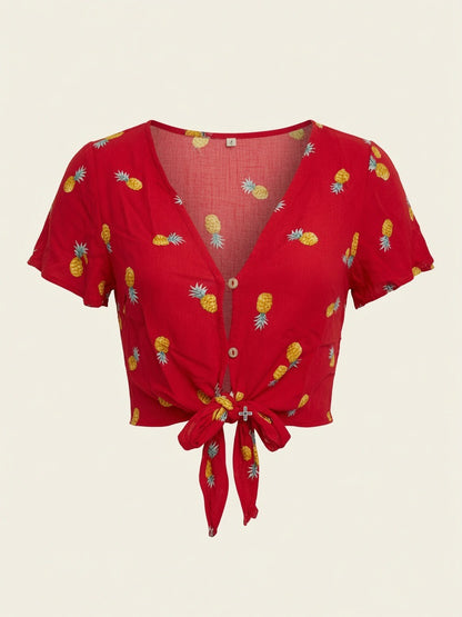 Pineapple red print blouse