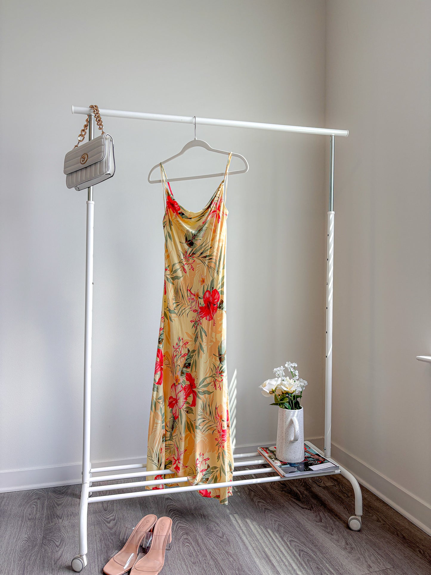 Sunset Garden Cowl Neck Midi Dress