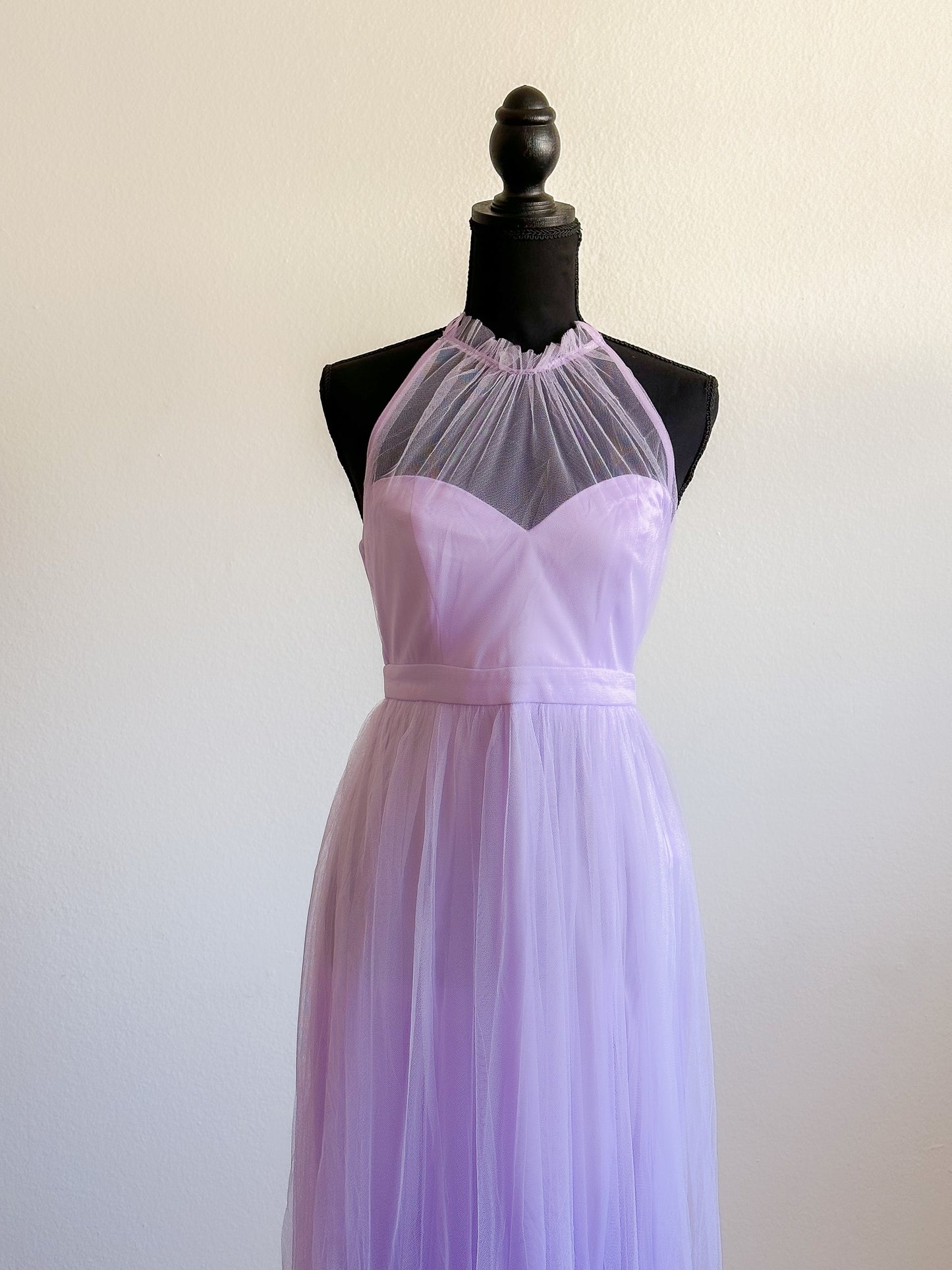 Lavender Sophistication Maxi Dress -Purple Halter Neck Tulle Maxi Dress