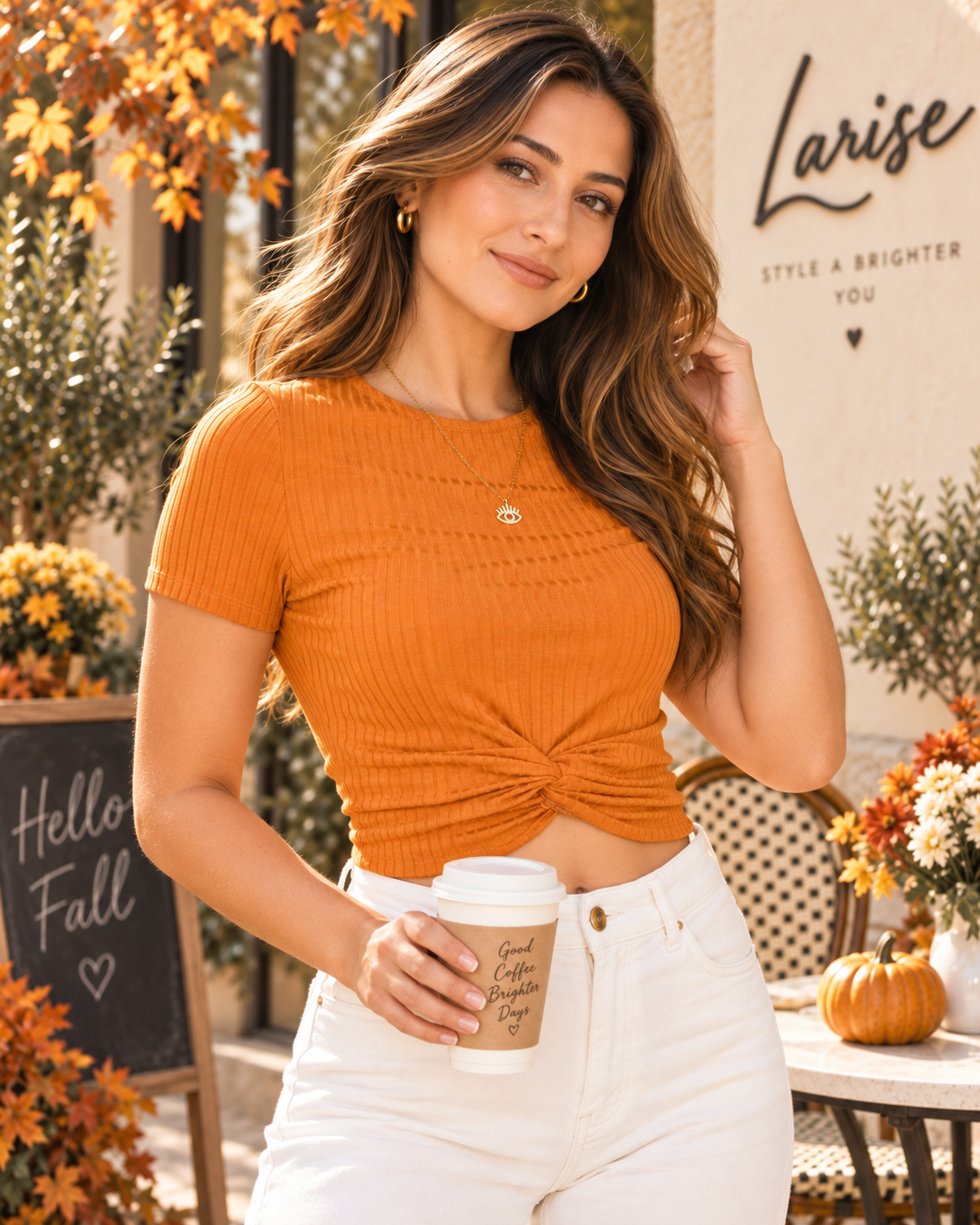 Light Rust Ribbed Cropped Top | Casual Everyday Top for Women | Larise