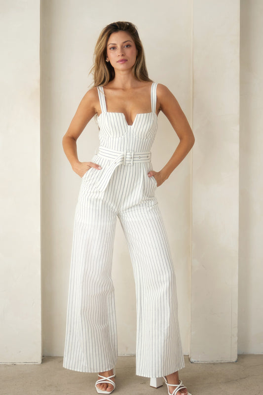Striped Linen Bustier Jumpsuit