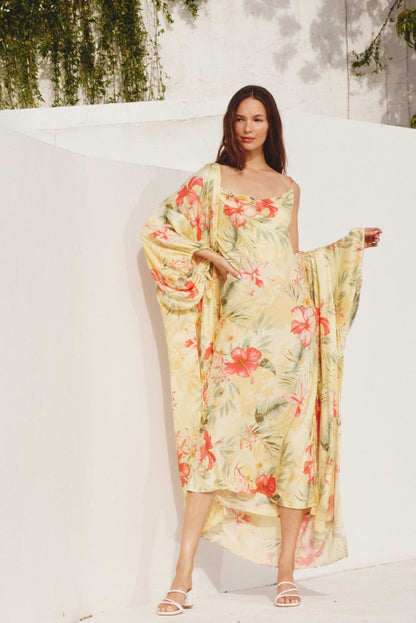 Sunset Garden Cowl Neck Midi Dress