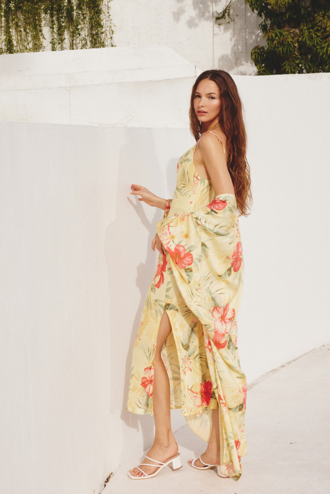 Sunset Garden Cowl Neck Midi Dress