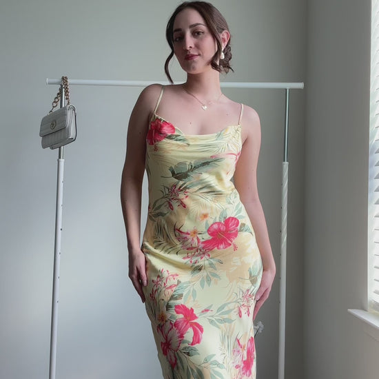 Sunset Garden Cowl Neck Midi Dress