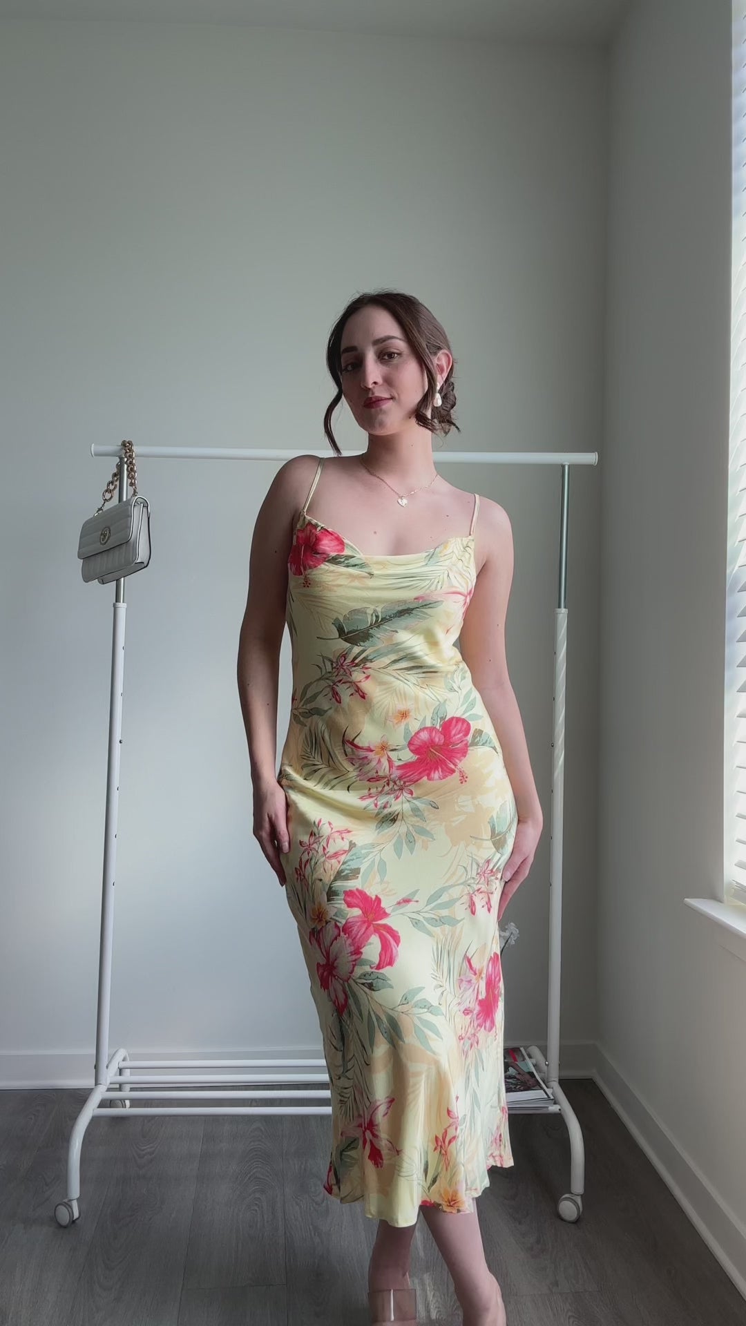 Sunset Garden Cowl Neck Midi Dress