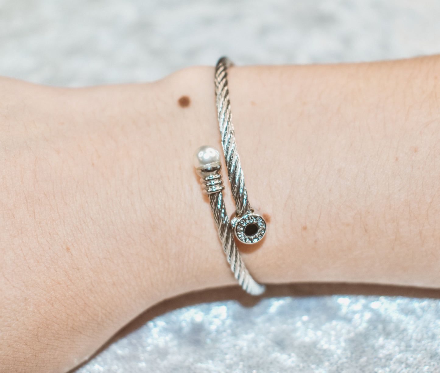 Silver cuff bracelet with ring