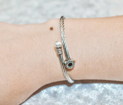 Silver cuff bracelet with ring