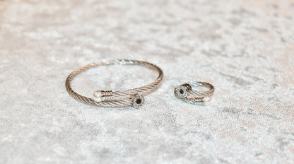 Silver cuff bracelet with ring