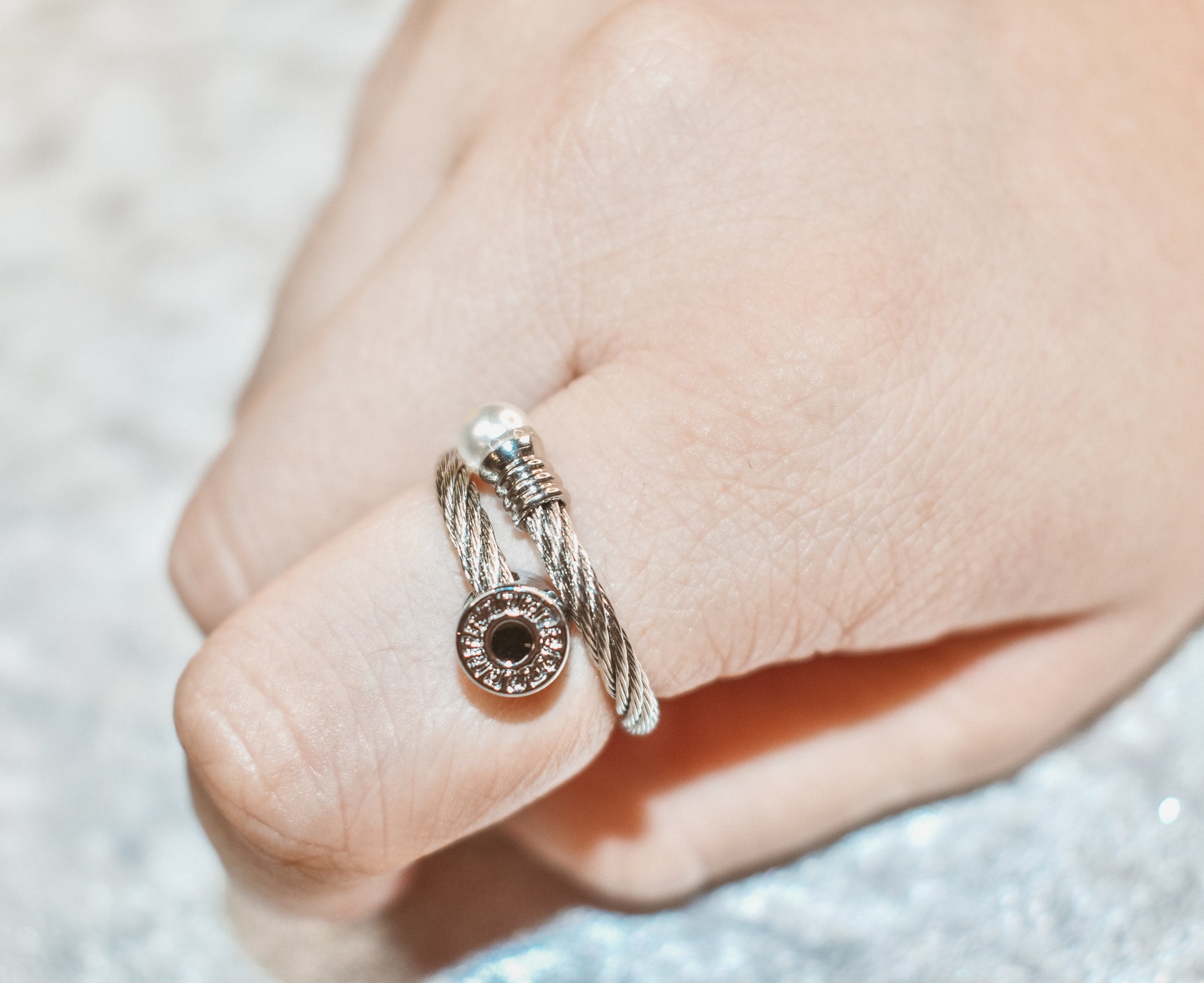Silver cuff bracelet with ring