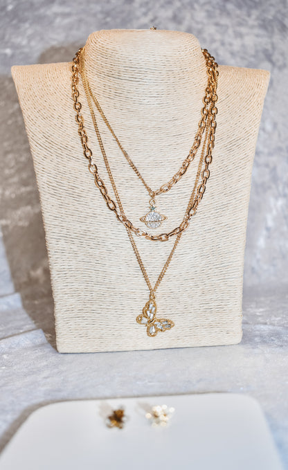 Space butterfly necklace set