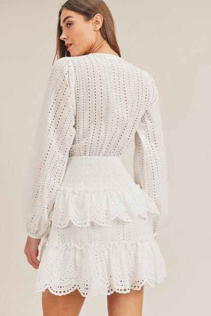 Ruffle Tier Lace Eyelet Cutout Mini Dress