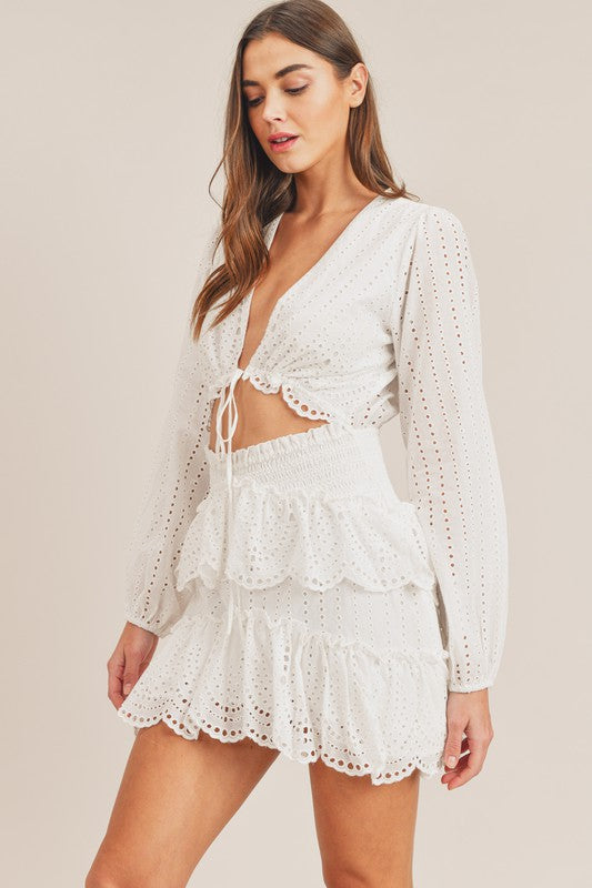 Ruffle Tier Lace Eyelet Cutout Mini Dress