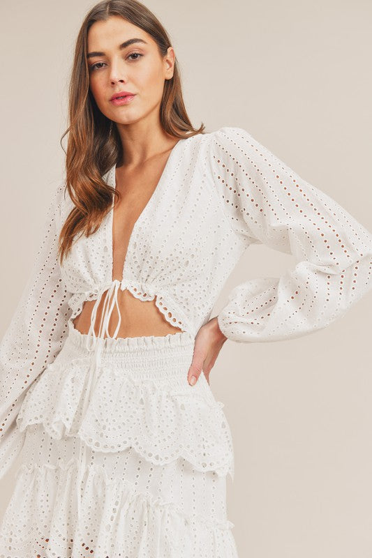 Ruffle Tier Lace Eyelet Cutout Mini Dress