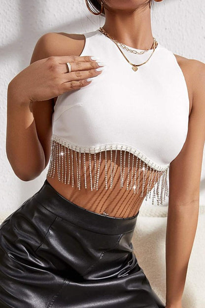 Lustrous White Rhinestone Top