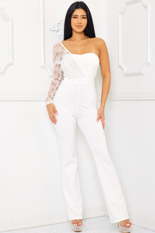 Unstoppable Lace Beaded Jumpsuit - White Lace Beaded Jumpsuit