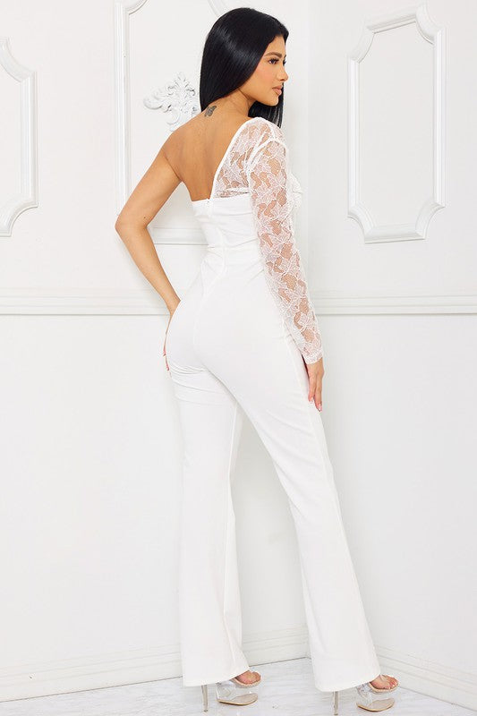Unstoppable Lace Beaded Jumpsuit - White Lace Beaded Jumpsuit