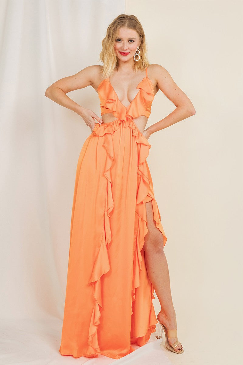 Apricot Pastel Maxi Dress - long dress in apricot / blue crystal boutique