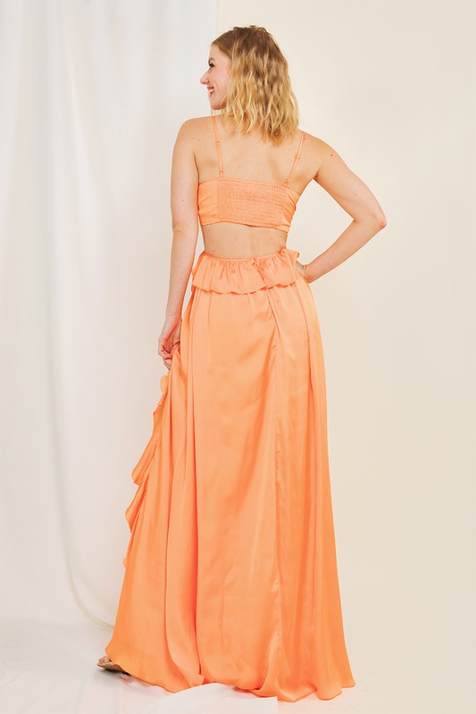 Apricot Pastel Maxi Dress - long dress in apricot / blue crystal boutique