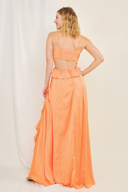 Apricot Pastel Maxi Dress - long dress in apricot / blue crystal boutique