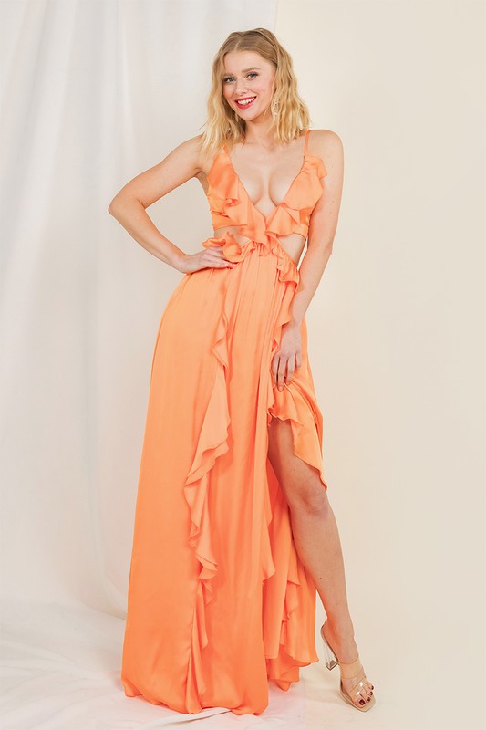 Apricot Pastel Maxi Dress - long dress in apricot / blue crystal boutique