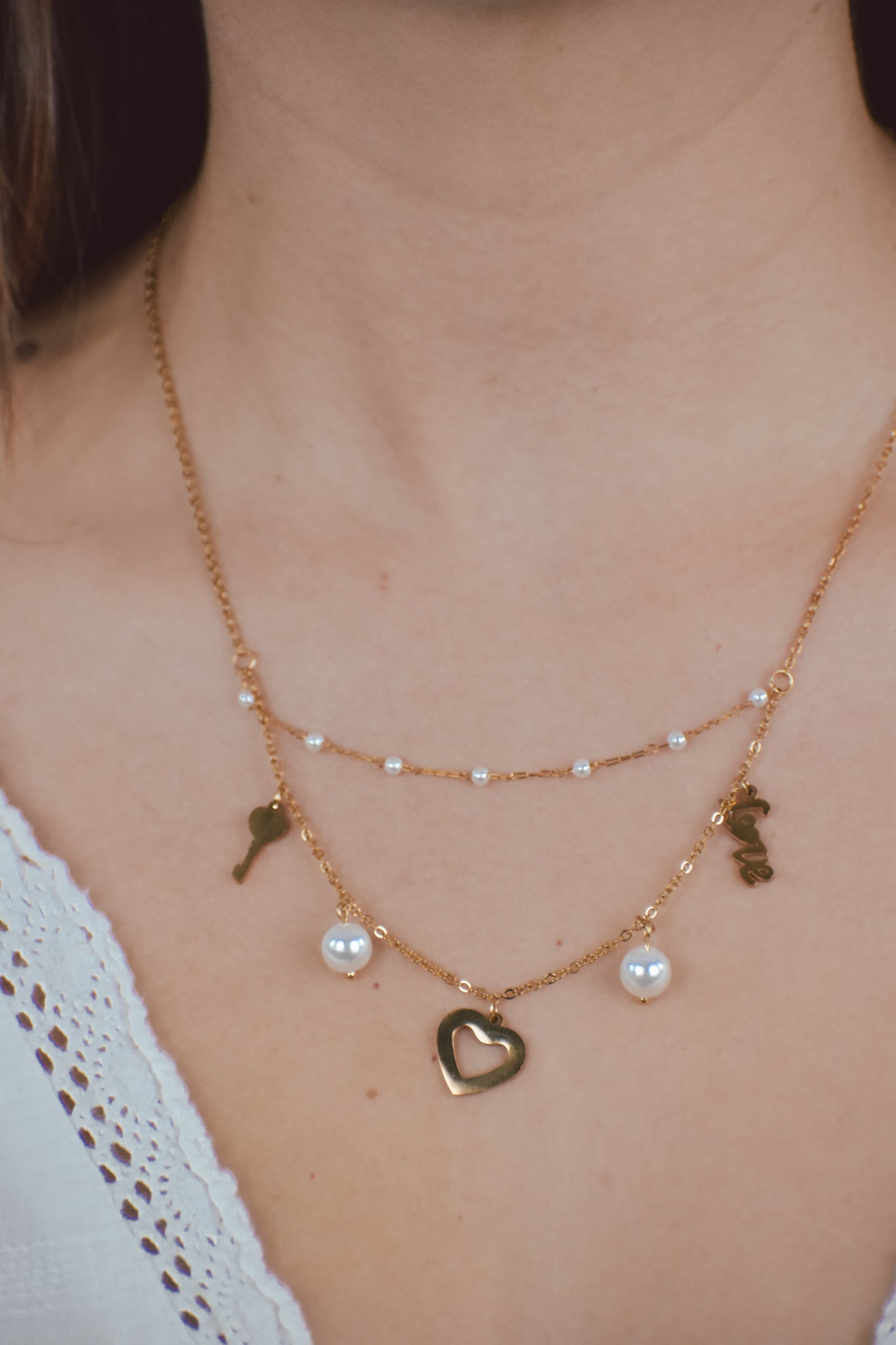 Double strand love pearl Necklace set