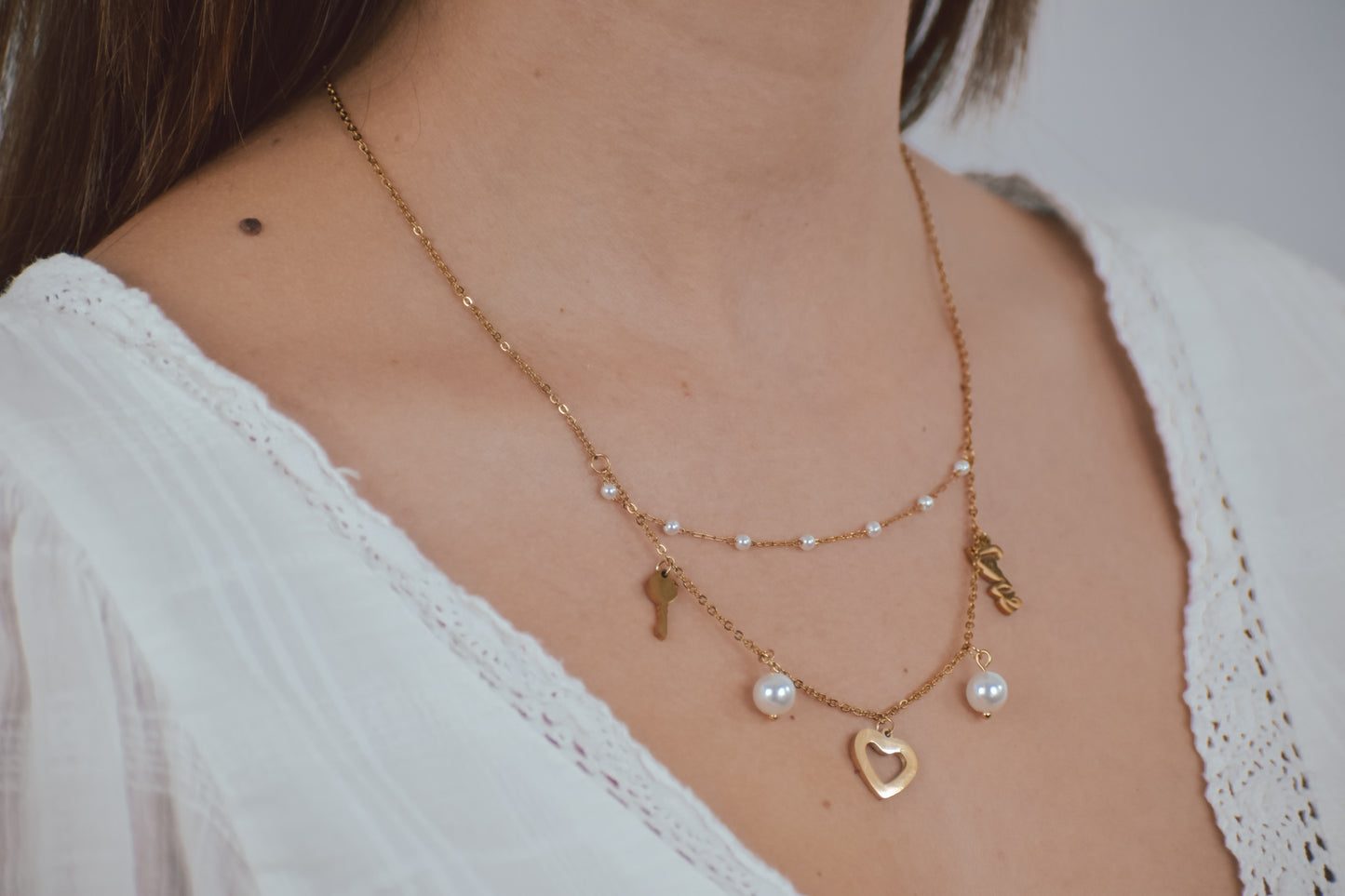 Double strand love pearl Necklace set