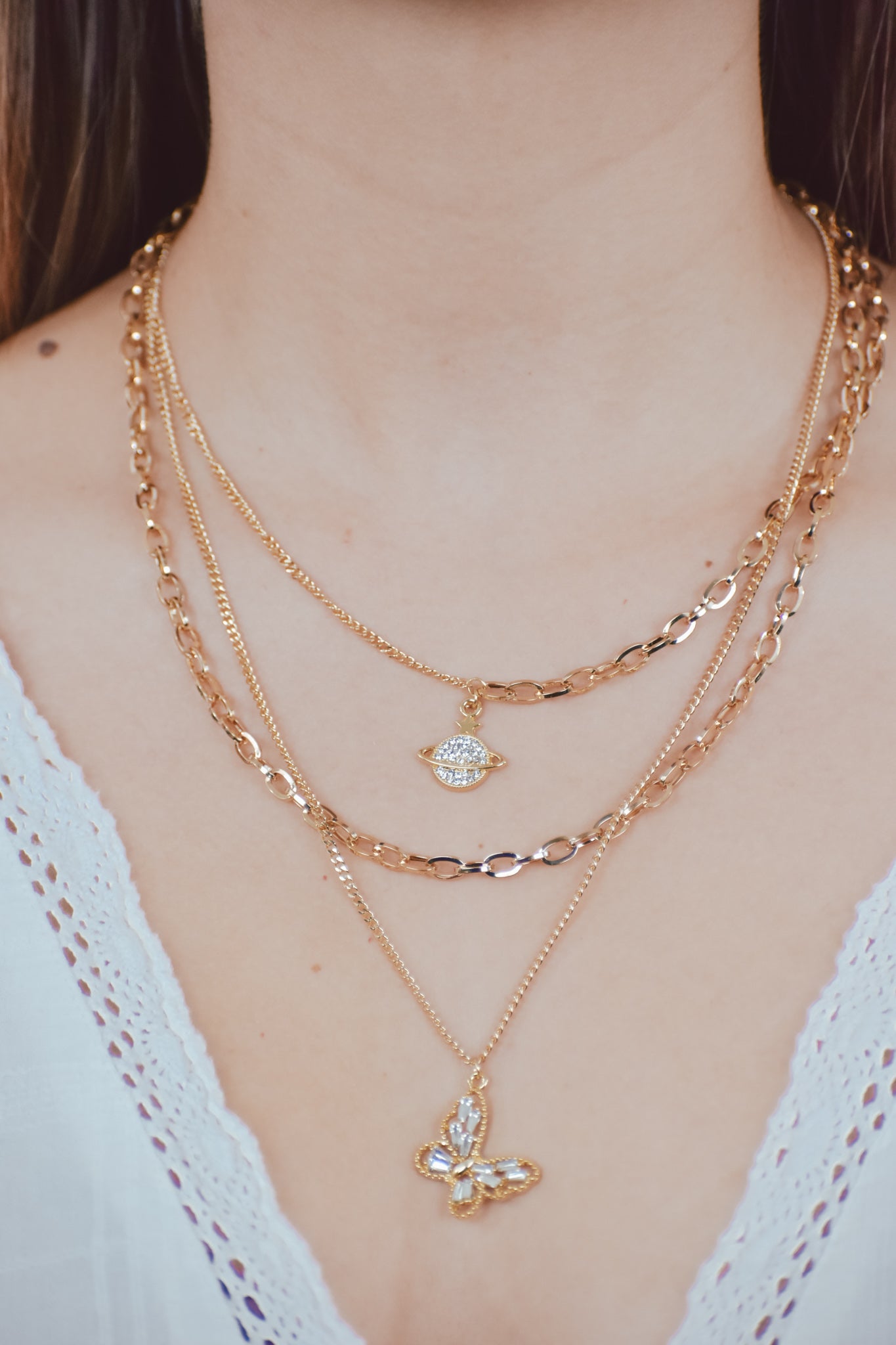 Space butterfly necklace set