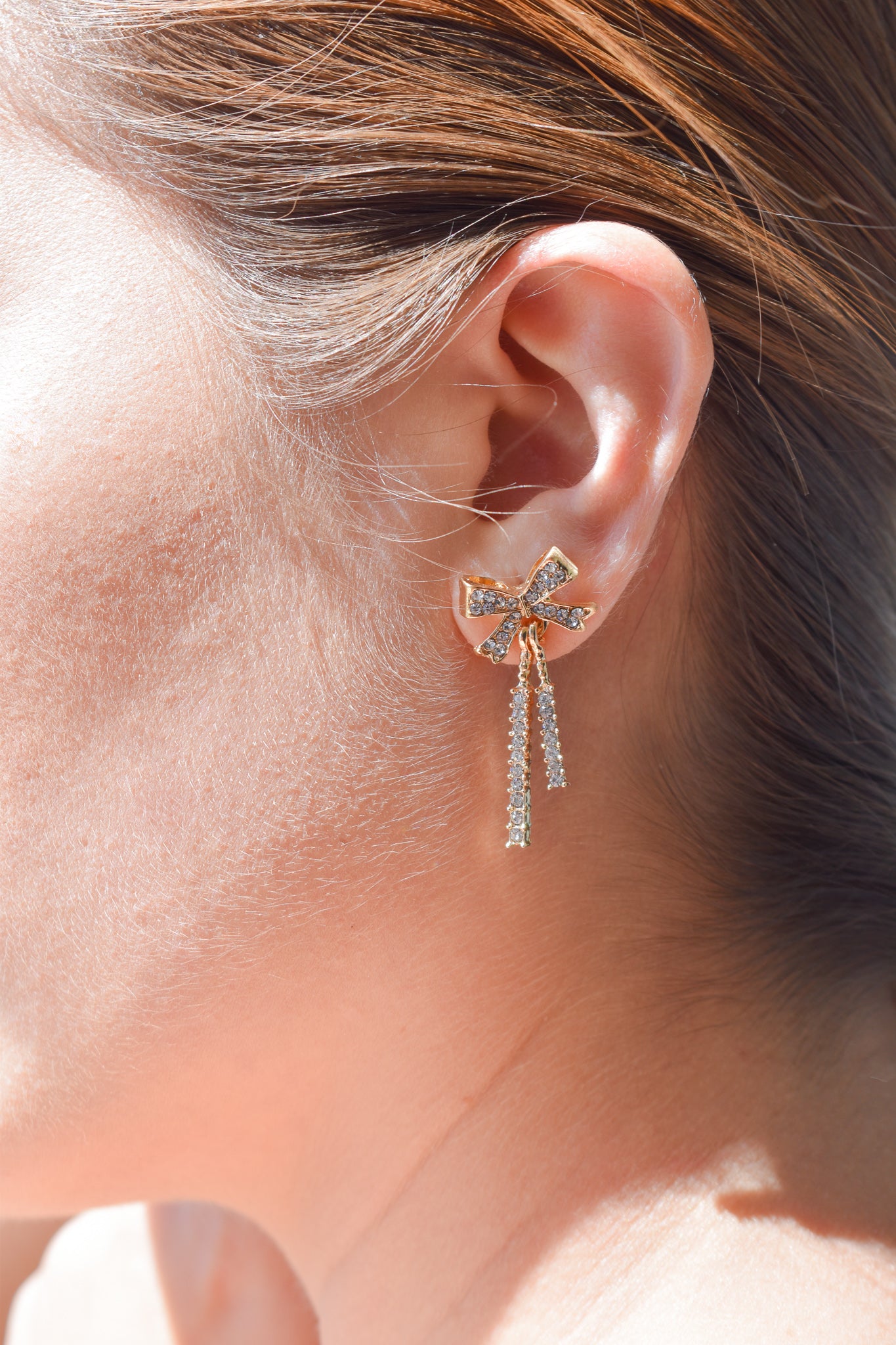 Rhinestone Bow long earrings
