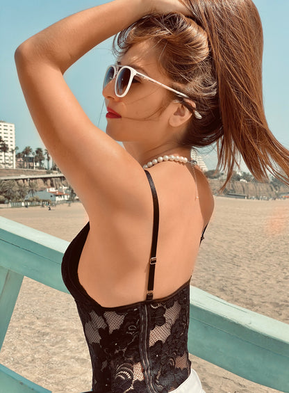 Black floral bodysuit /Mesh Noir Bodysuit