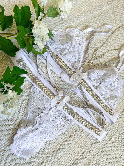 Luna Glow White Shiny Lingerie Set 