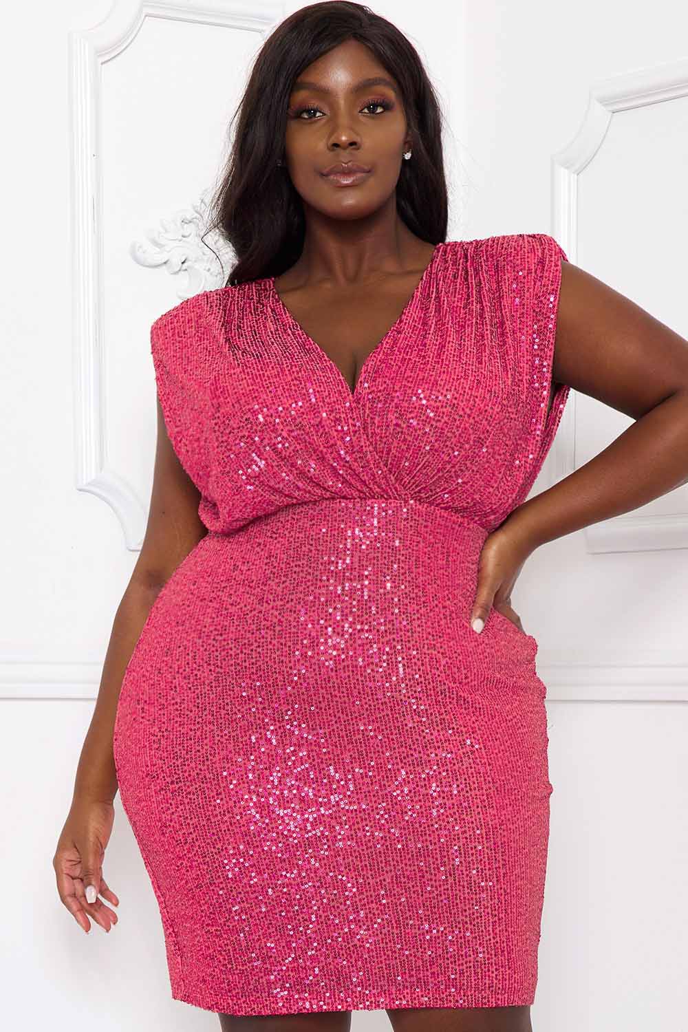 Olivia Pink Sequin Plus Size Mini Dress | Glam Party Dress for Women | Larise