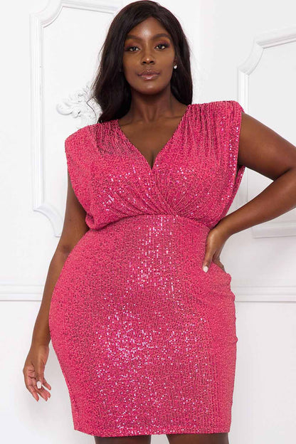 Olivia Pink Sequin Plus Size Mini Dress | Glam Party Dress for Women | Larise